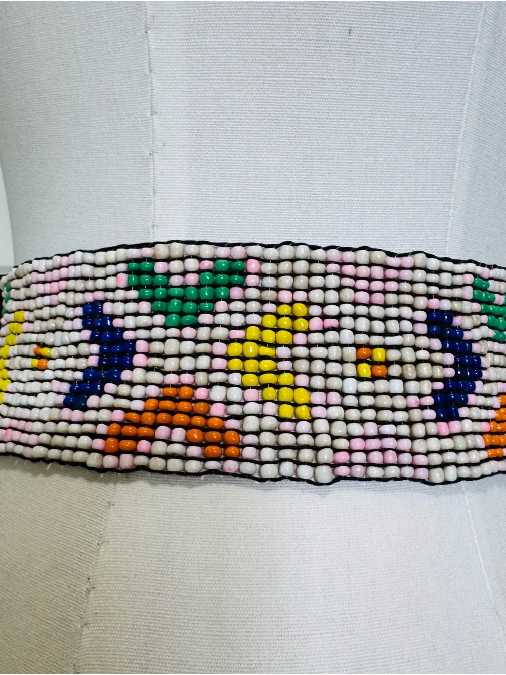 Handcrafted Reversible Multicolor Seed-Bead Waist Belt with Wooden Buckle